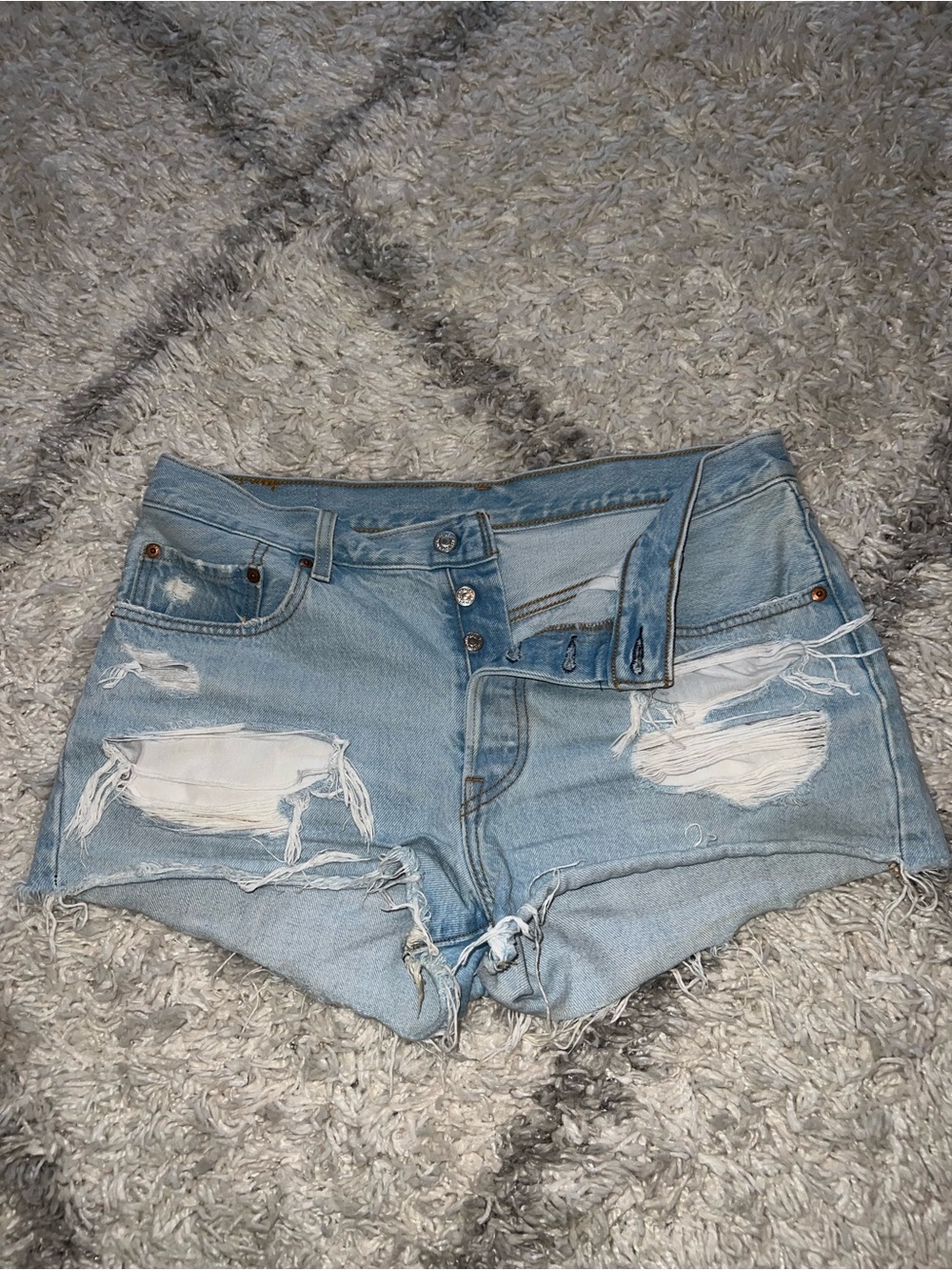 Levi's Light Blue Distressed Denim Shorts